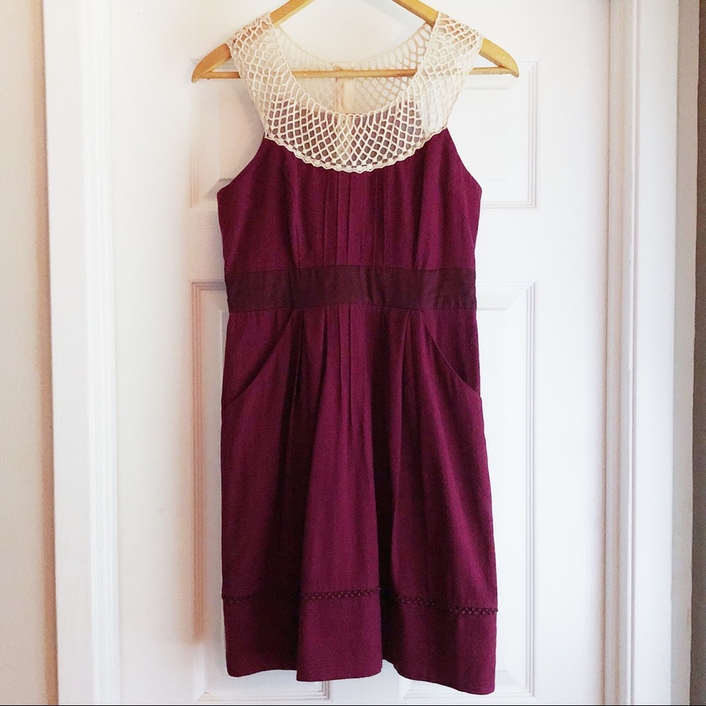 Anthropologie Floreat Burgundy Lace Collar Dress